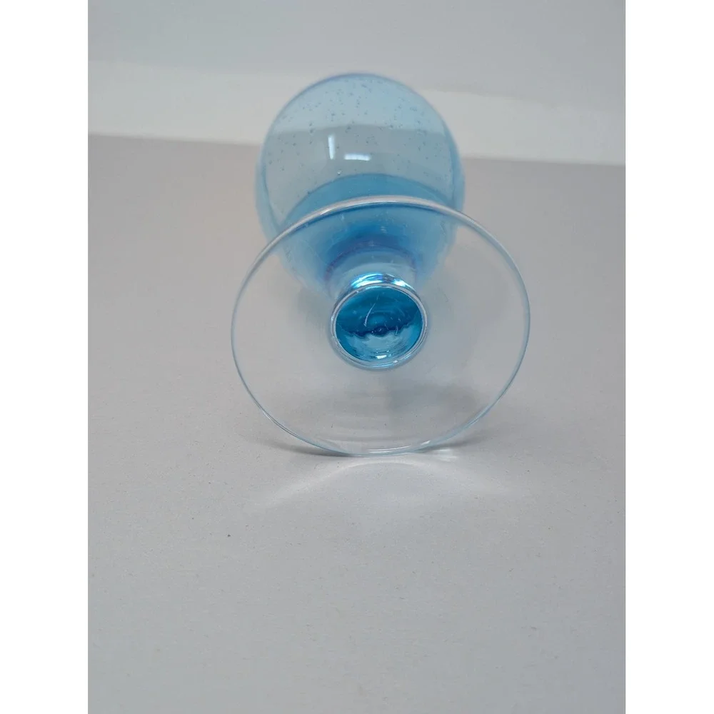 Crate & Barrel Cabana Goblet Cup Hand Blown Blue Seeded Glass Stemmed‎ Artisan